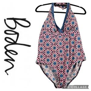 Boden Women Ruffle Trim Printed One piece Swimsuit Sz 12